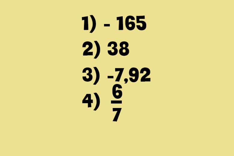 Тест: Найдите отрицательное дробное число, выбрав один из четырёх вариантов.