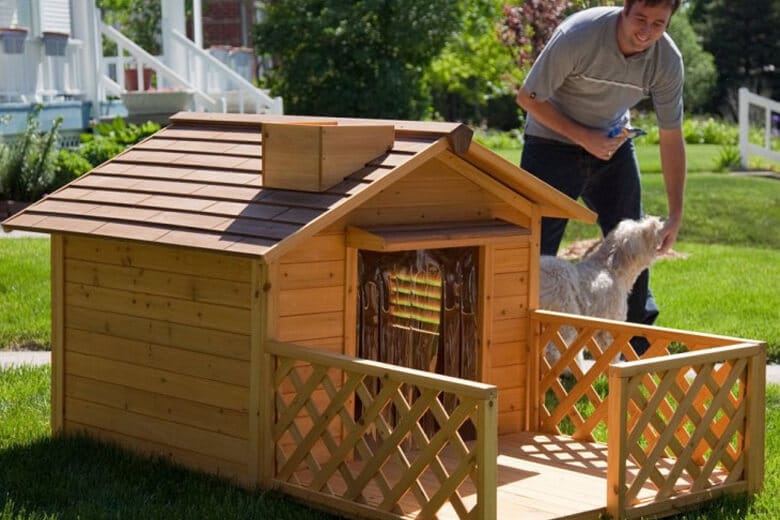 Собака прожила на стройке больше трёх лет, после сдачи дома, строитель забрал её к себе, и построил ей дом.
